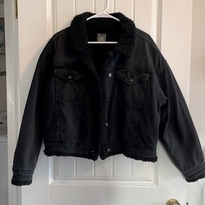 Wild Fable Black Fleece Lined Cropped Jean Jacket, Size XL